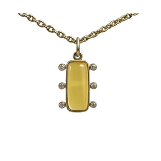 14k Solid Gold Yellow Opal and Diamond Pendant | Rectangular Cabochon Opal Necklace - K Jewelry Accessories