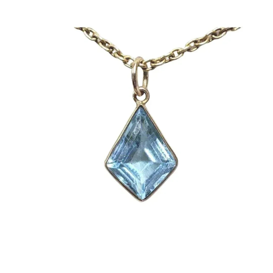 Handmade 14k Gold Blue Topaz Pendant – Modern Geometric Cut Pendant - K Jewelry Accessories