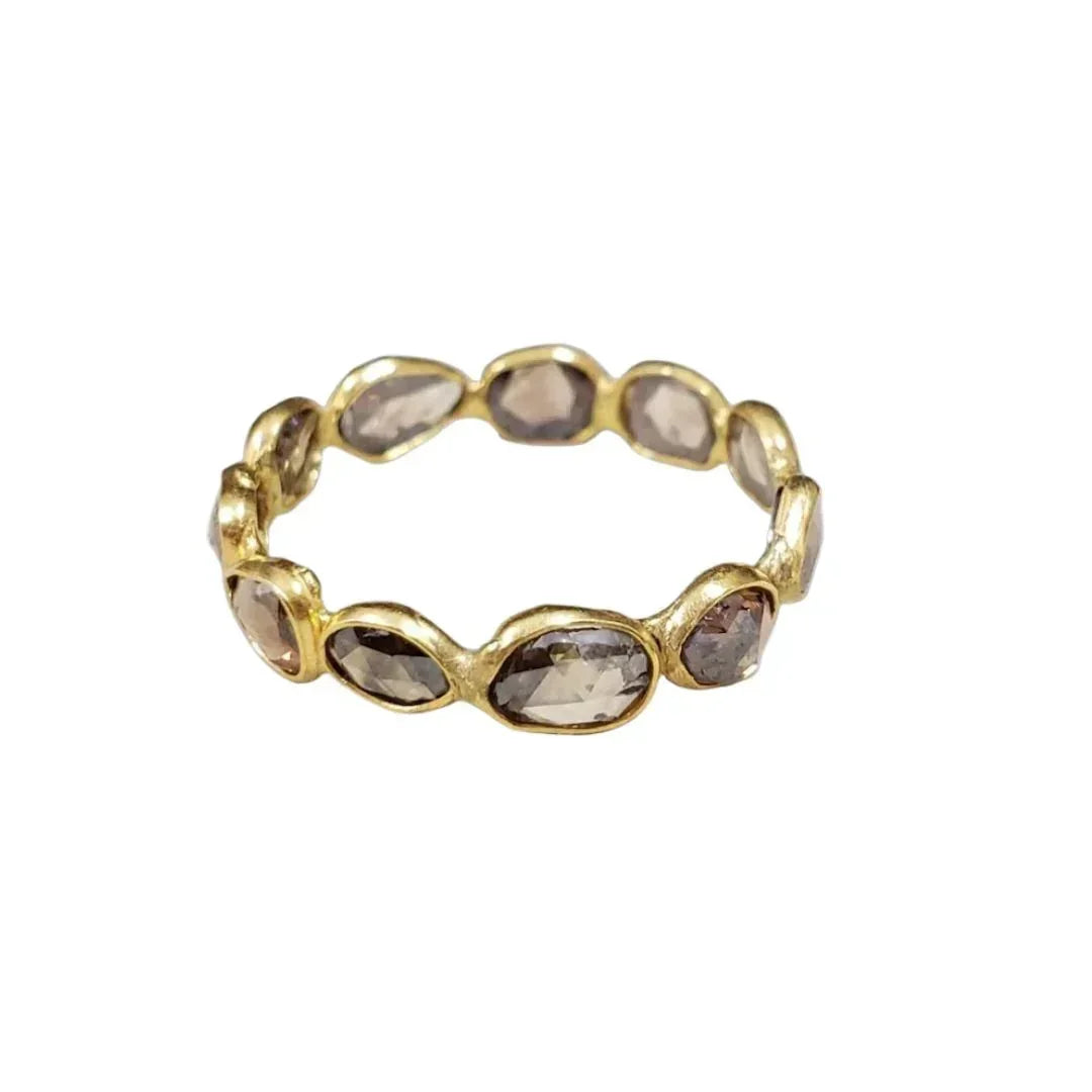 Brown Rose Cut Diamond Ring | 18k Gold Handmade Stacking Band - K Jewelry Accessories