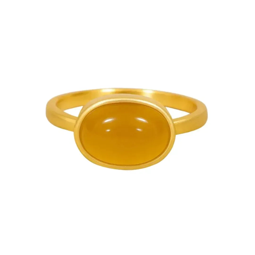 14K Gold Orange Mexican Opal Ring | Handmade Matte Cabochon - K Jewelry Accessories