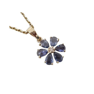 Sapphire and diamond pendant,Blue sapphire with diamond 14k gold pendant - K Jewelry Accessories
