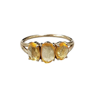 Oval Yellow Sapphire Gold Ring: Three Stone Anniversary Design - K Jewelry Accessories