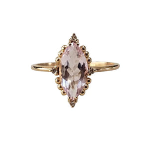 14k Gold Marquise Morganite and Diamond Ring: Minimalist Prong Setting - K Jewelry Accessories