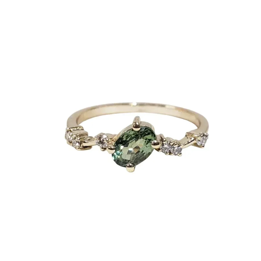 Green Sapphire Diamond Ring: 14k Gold Oval Stacking Ring - K Jewelry Accessories