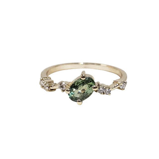 Green Sapphire Diamond Ring: 14k Gold Oval Stacking Ring - K Jewelry Accessories
