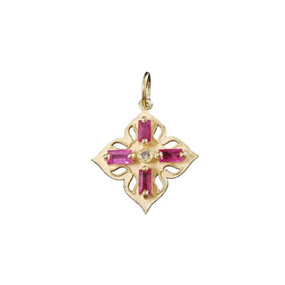 Pendentif en or 14 carats avec rubis et émeraude