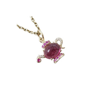 14k Gold Teapot Pendant: Pink Tourmaline Cabochon