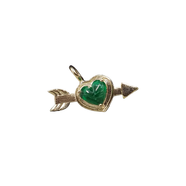14k Gold Cupid Arrow Heart Pendant: Zambian Emerald Gemstone