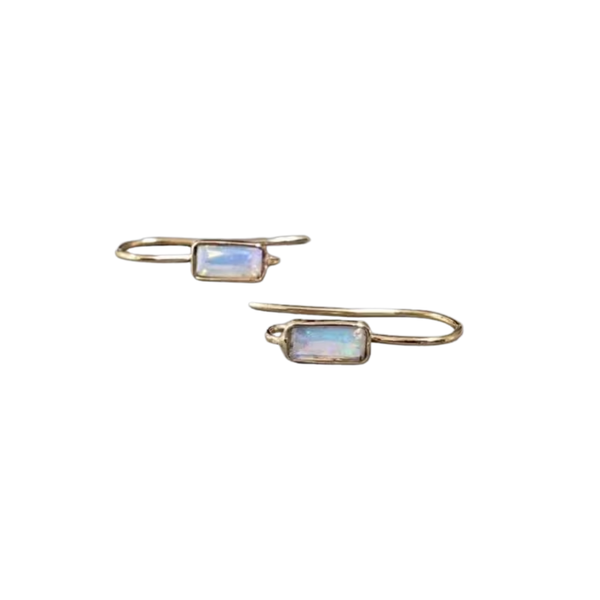 18k Gold Opal Earrings: Baguette Ethiopian Opal