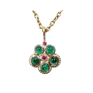 Round Emerald 14k Gold Pendant,With Ruby Center - K Jewelry Accessories