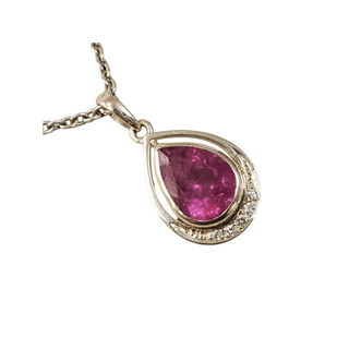 14k Gold Pink Tourmaline Pendant: Teardrop Diamond Cluster - K Jewelry Accessories