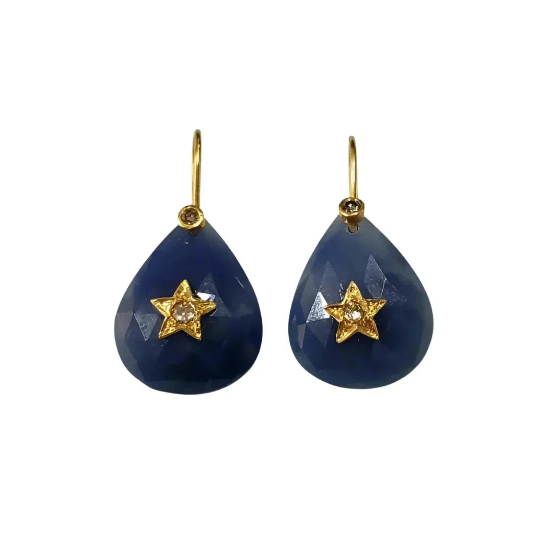 Blue Sapphire Diamond 18k Gold Earrings - K Jewelry Accessories
