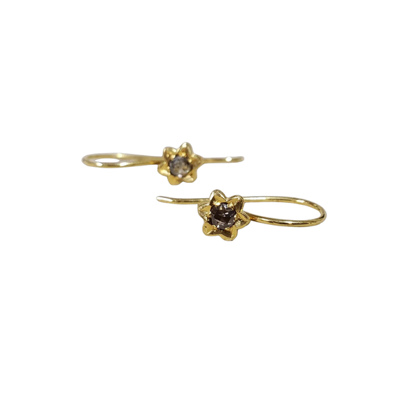 Tiny Rose Cut Diamond 18k Gold Earwire Earrings