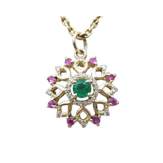 Emerald Ruby Gold Pendant: Diamond Accents, Boho Luxe - K Jewelry Accessories
