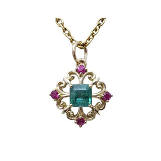Zambian Emerald Ruby Gold Pendant: Art Deco Fine Jewelry - K Jewelry Accessories