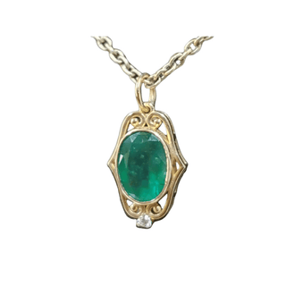 Oval Zambian Emerald & Diamond 14k Gold Pendant - K Jewelry Accessories