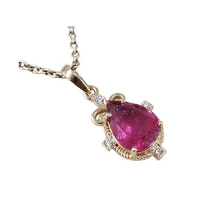 Natural Rubellite Pear Tourmaline and Diamond 14k Gold Pendant - K Jewelry Accessories