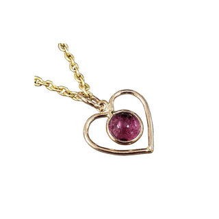 14k Gold Heart Pendant: Pink Tourmaline Cabochon Necklace
