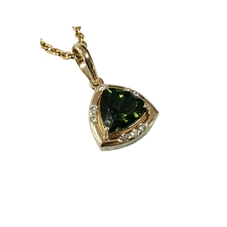 14k Gold Trillion Green Tourmaline Pendant with Diamond - K Jewelry Accessories