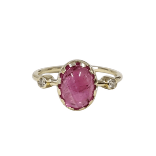 Handmade Cabochon Pink Tourmaline 14k Gold Ring: Stackable Diamond Accent - K Jewelry Accessories