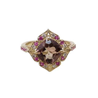 14k Gold Tourmaline Ruby Diamond Ring: Art Deco Heirloom Jewelry - K Jewelry Accessories