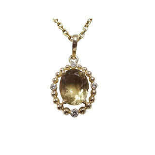 Champagne Tourmaline 14k Gold Pendant: Diamond Halo, Gold Granules - K Jewelry Accessories