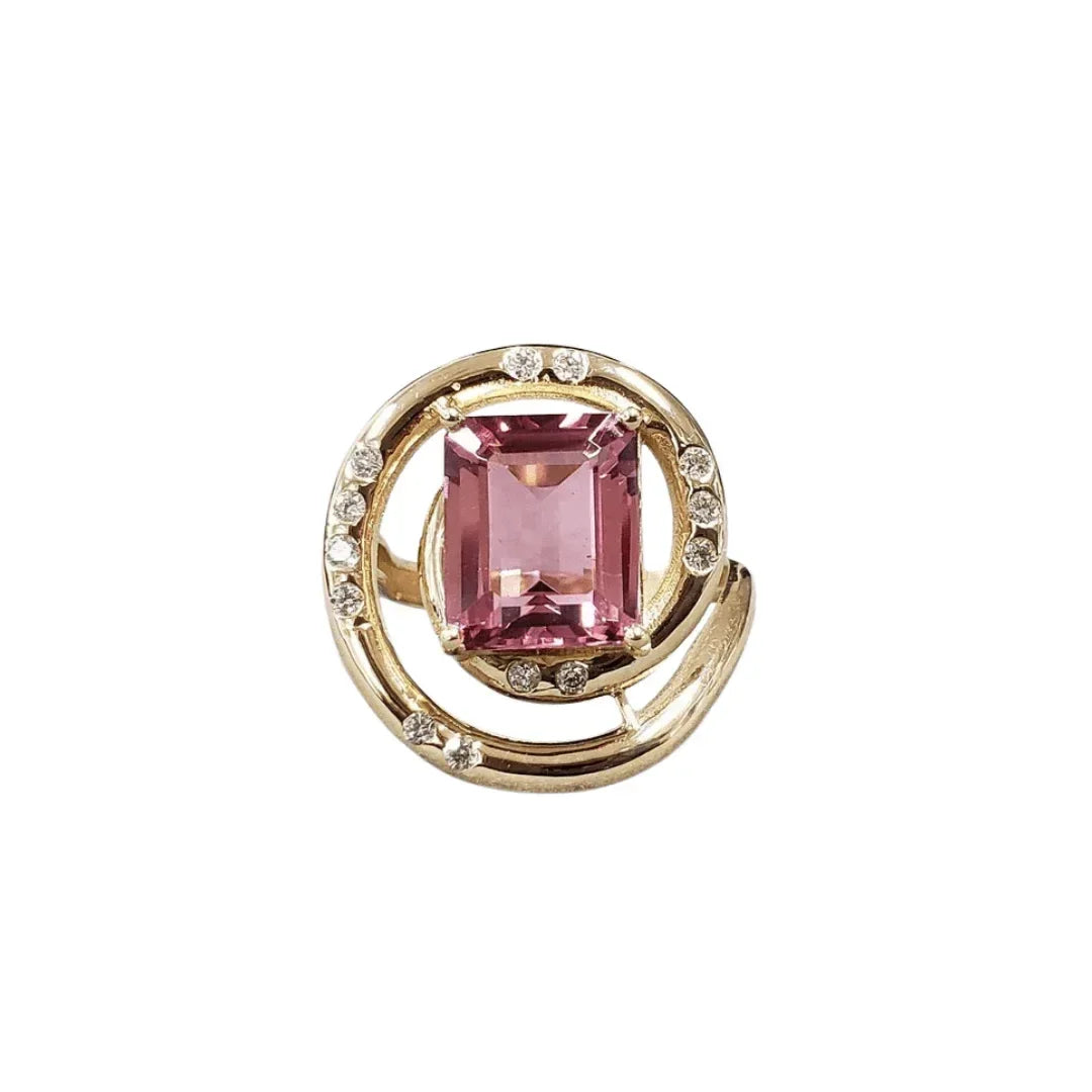 Pink Tourmaline Diamond 14k Gold Ring: Rectangle Gemstone, Handmade - K Jewelry Accessories