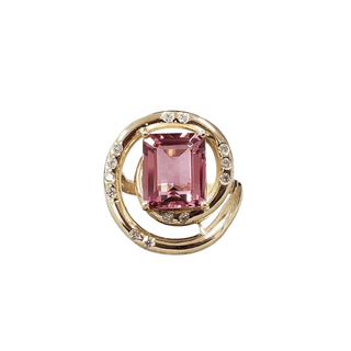 Pink Tourmaline Diamond 14k Gold Ring: Rectangle Gemstone, Handmade - K Jewelry Accessories