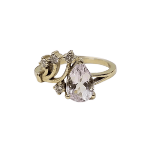 Royal Blush Moraganite 14k Gold ring , Pear Cut Gemstone & Diamond Accents - K Jewelry Accessories