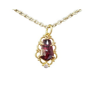 Rose Cut Pink Tourmaline Diamond Gold Pendant - Handmade - K Jewelry Accessories