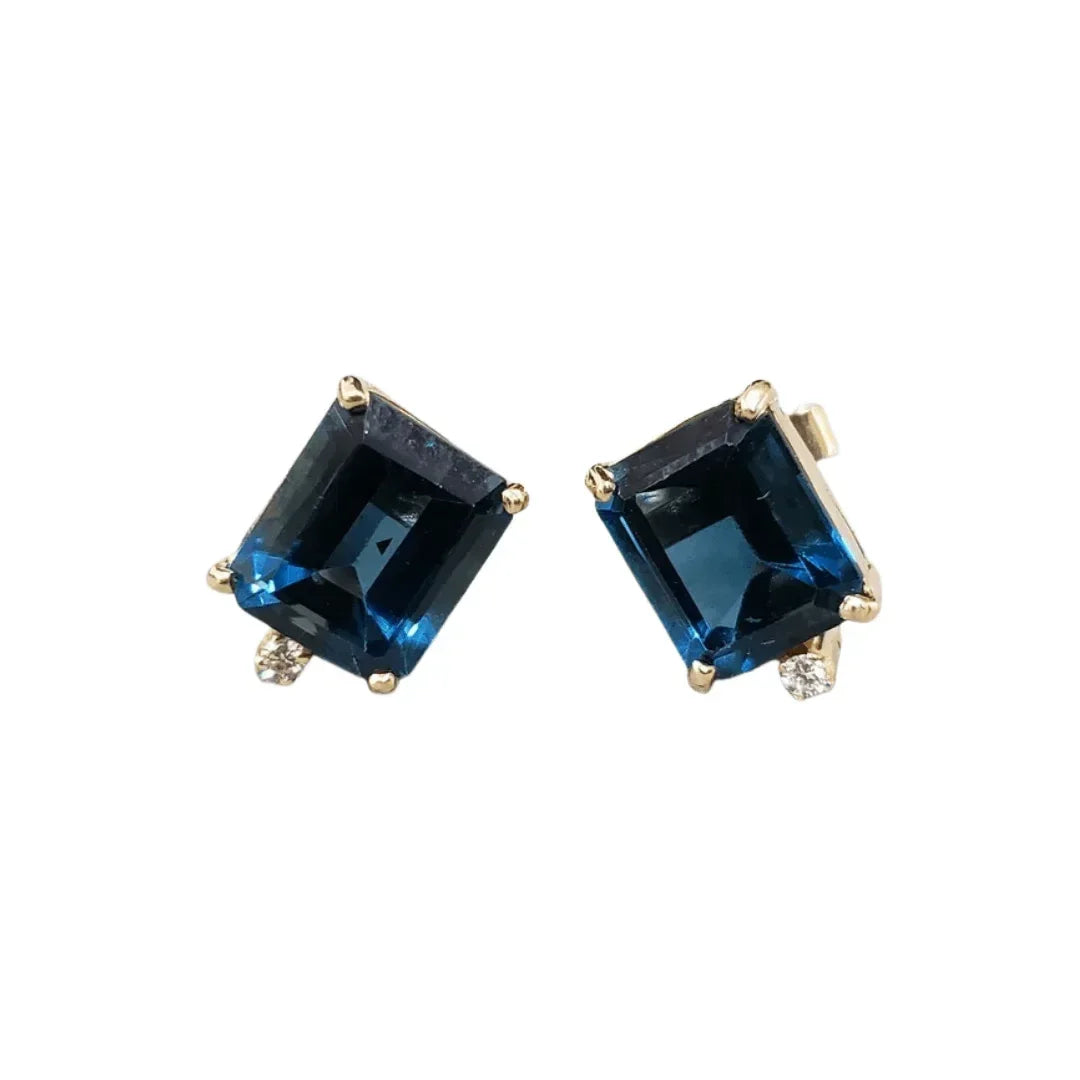 18k Gold London Blue Topaz Studs: Handmade Diamond Earrings - K Jewelry Accessories