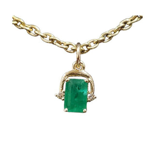 Handmade 14k Gold Emerald Pendant with Diamond Accents - K Jewelry Accessories