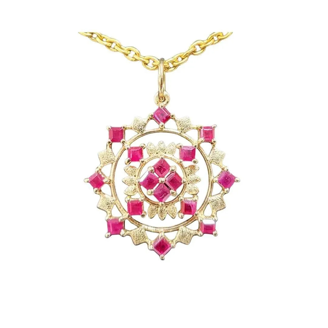Floral Natural Ruby 14k Gold Pendant - K Jewelry Accessories