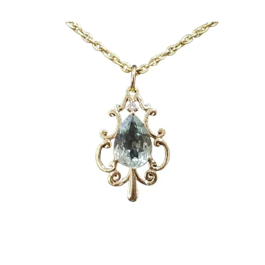 Pear Green Tourmaline Gold Pendant: Decorated Tree with diamond - K Jewelry Accessories