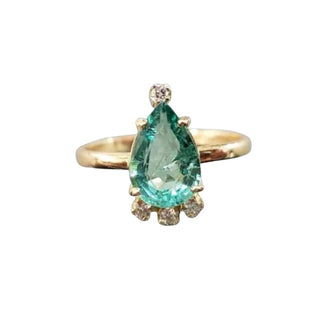 18K Gold Zambian Emerald & Diamond Ring – Pear Cut Gemstone Ring - K Jewelry Accessories