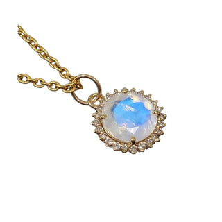14k Gold Rainbow Moonstone Pendant: Diamond Cluster Halo - K Jewelry Accessories