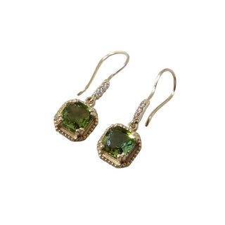 14k Gold Green Tourmaline Earrings: Asscher Cut Diamond Dangle - K Jewelry Accessories
