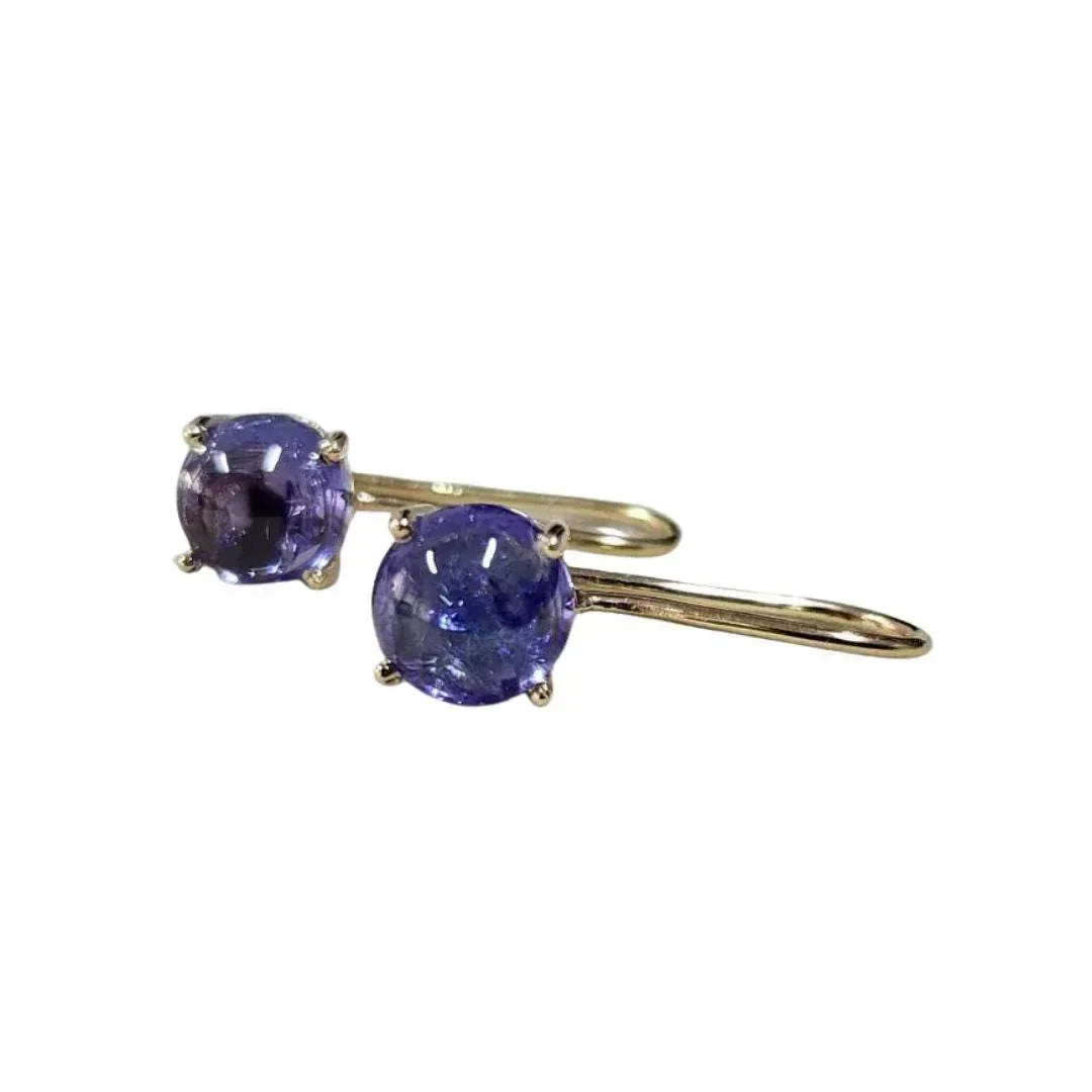 14k Gold Tanzanite Earrings: Round Cabochon Leverback - K Jewelry Accessories