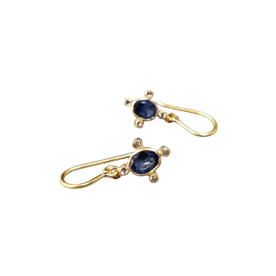 18k Gold Blue Sapphire Diamond Earrings: Handmade Oval Dangle Earwire - K Jewelry Accessories