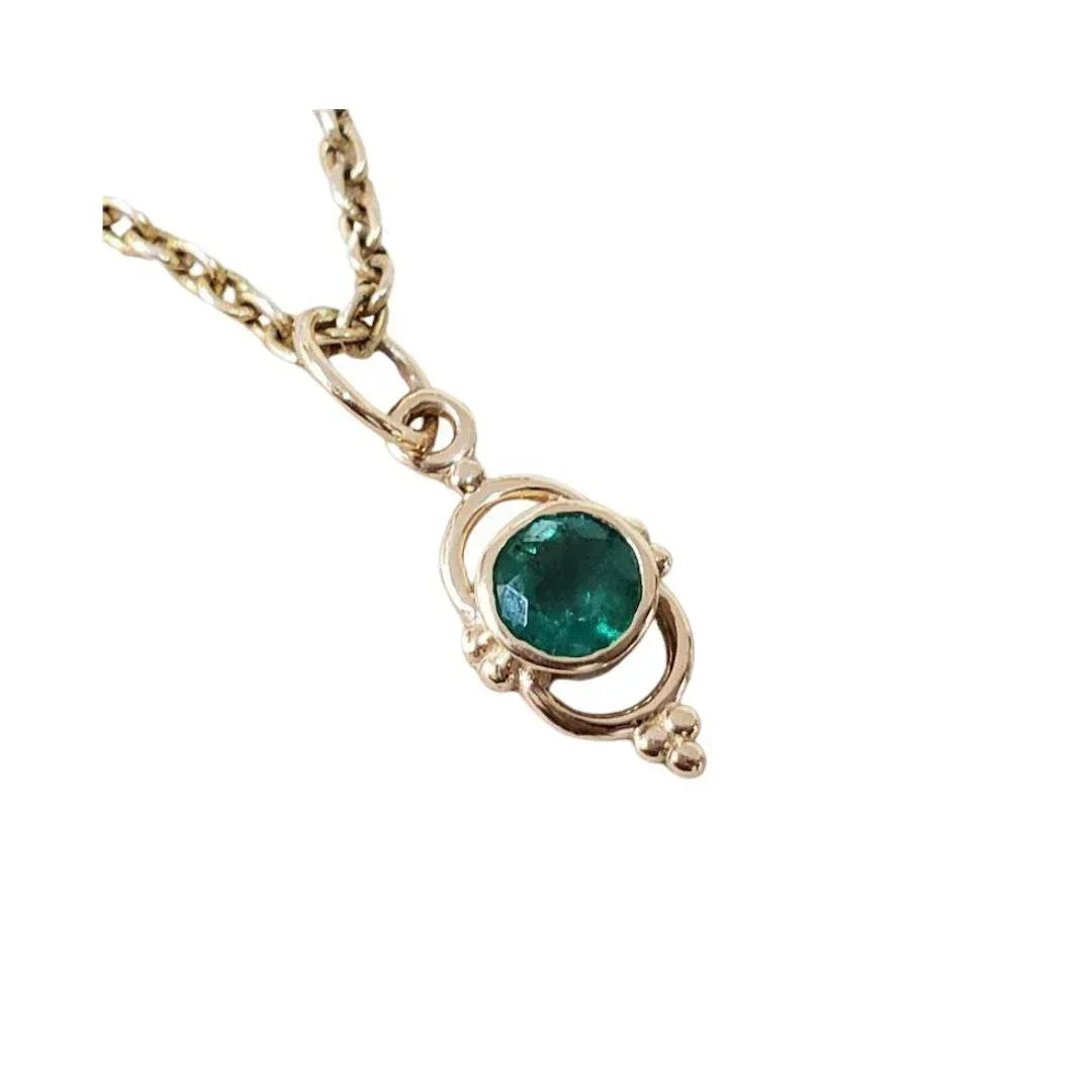 Dainty 18k Gold Zambian Emerald Pendant: Bezel Setting Gemstone - K Jewelry Accessories