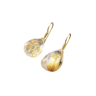 Handmade 18k Gold Rutile Quartz Drop Earrings
