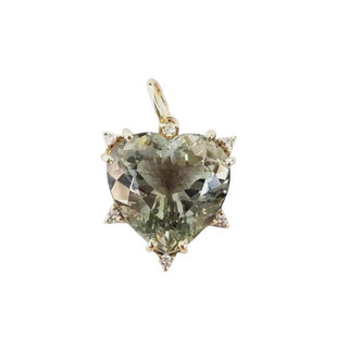 Heart Shaped Green Amethyst Pendant: 14k Gold, Diamond Studded - K Jewelry Accessories