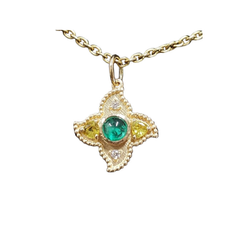 14k Gold Emerald Pendant with Yellow Sapphire & Diamond