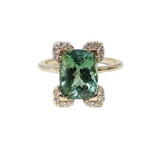 14k Gold Natural Green Tourmaline Diamond Ring - K Jewelry Accessories