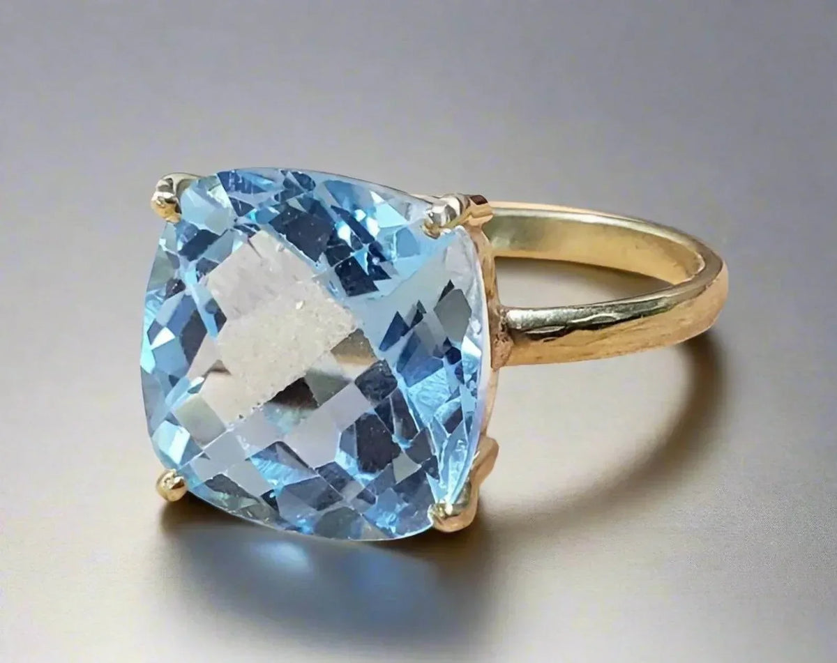 Sky Blue Topaz 14k Solid Gold Ring - K Jewelry Accessories