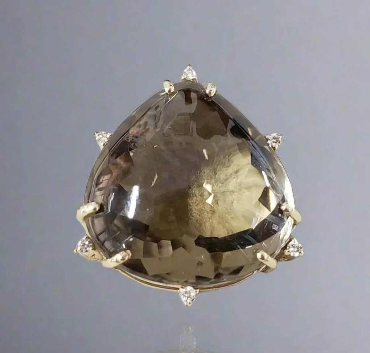 Floating Slide 14k Gold Cabochon Smoky & Diamond Pendant - K Jewelry Accessories