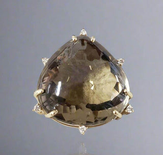 Floating Slide 14k Gold Cabochon Smoky & Diamond Pendant - K Jewelry Accessories