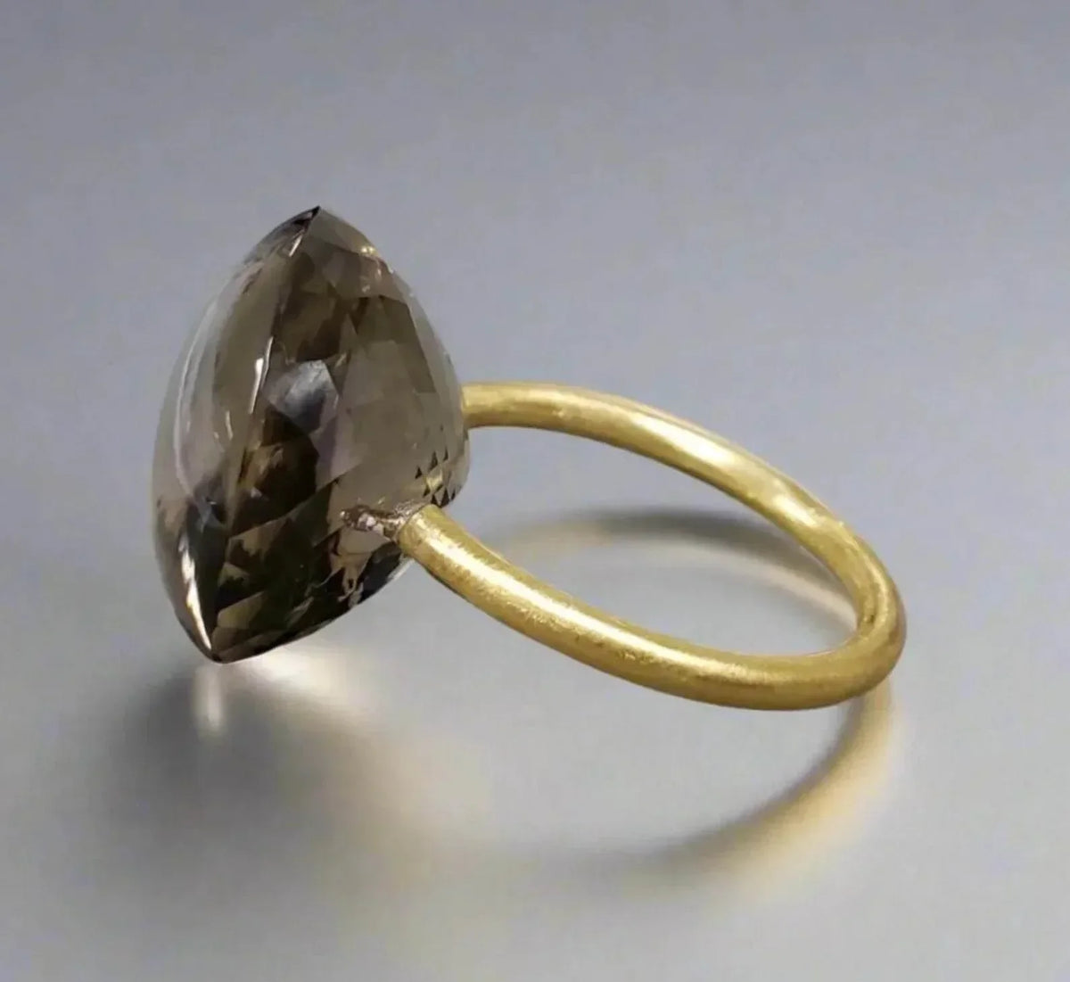 Delicate 14k Gold Drilled Smoky Quartz Ring - K Jewelry Accessories