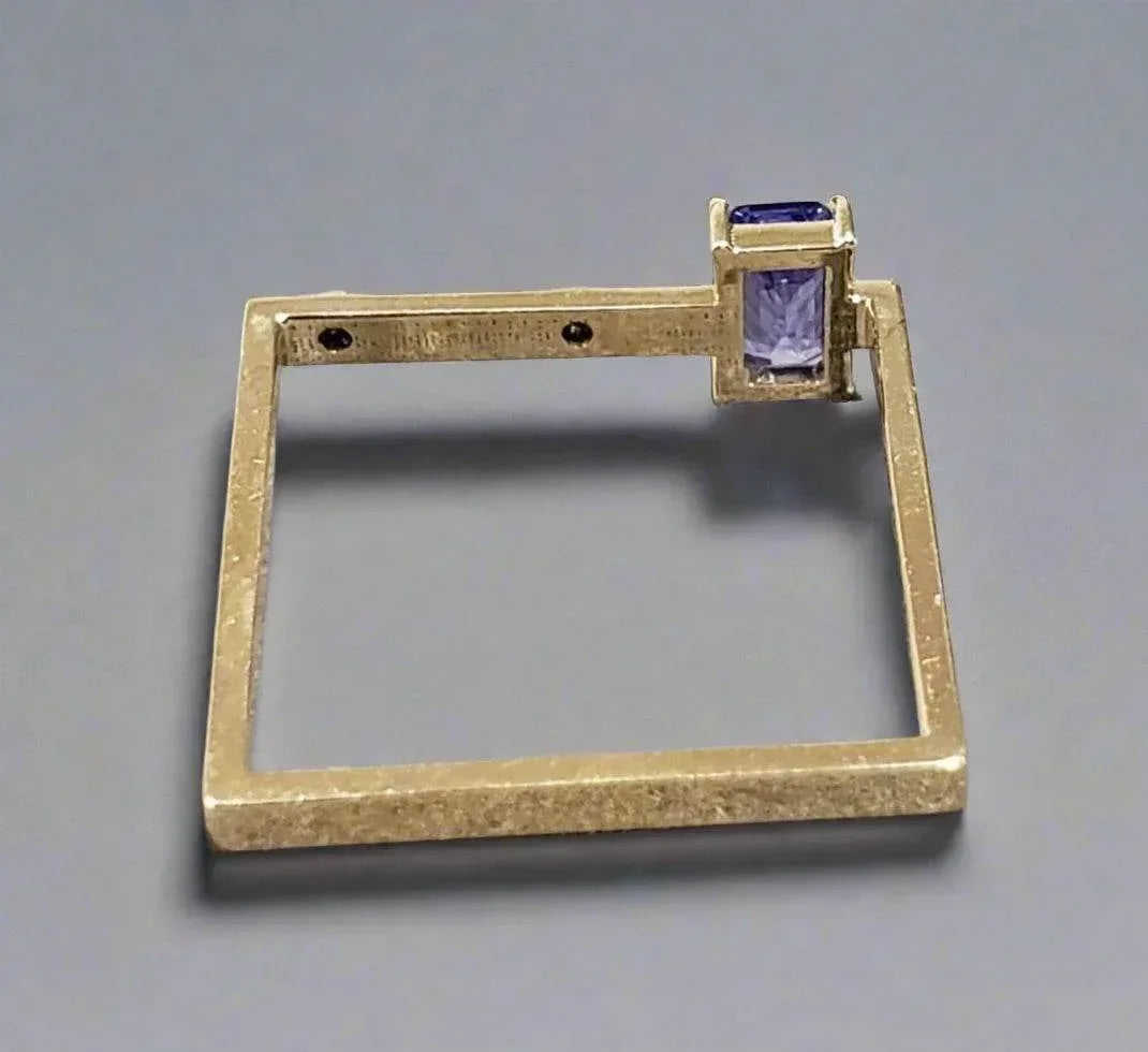 Rectangle Shape Tanzanite and Diamond 14k Gold Ring - K Jewelry Accessories