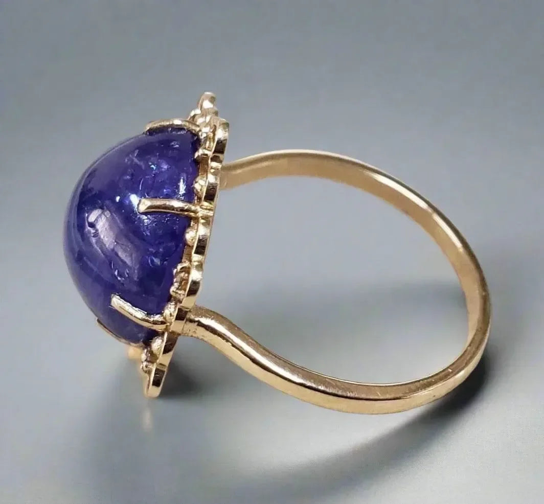 Delicate 14k Solid Tanzanite Diamond Gold Ring - K Jewelry Accessories